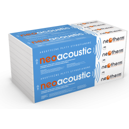 Valge ja sinisekirjaline Neotherm Neoacoustic 050 polüstüreenplaatide komplekt.