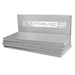 Hõbehallid XPS Prime S 30 isolatsiooniplaadid, virnastatud, õhukese äärega ja logoga peal.