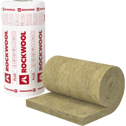 Kollakaspruun mineraalvill, nimega Rockwool Toprock Plus, rullitud ja pakitud punase-valge firmamärgistusega kilesse.